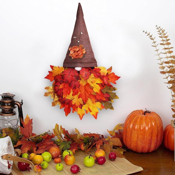 7 Inch Gnomes Fall Autumn Wreaths for Front Door - Picture 4 of 6